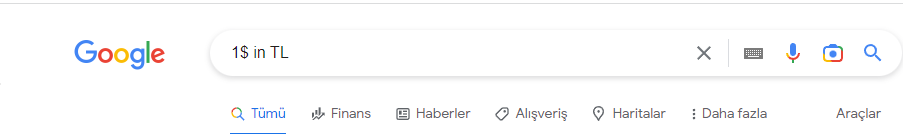 Google’da birim dönüşümü (in) araması örneği.
