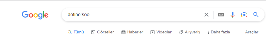 Google’da define: operatörü örneği.