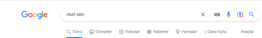 Google’da inurl: operatörü ile arama örneği.