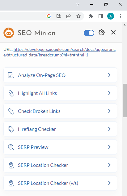 SEO Minion uzantısı