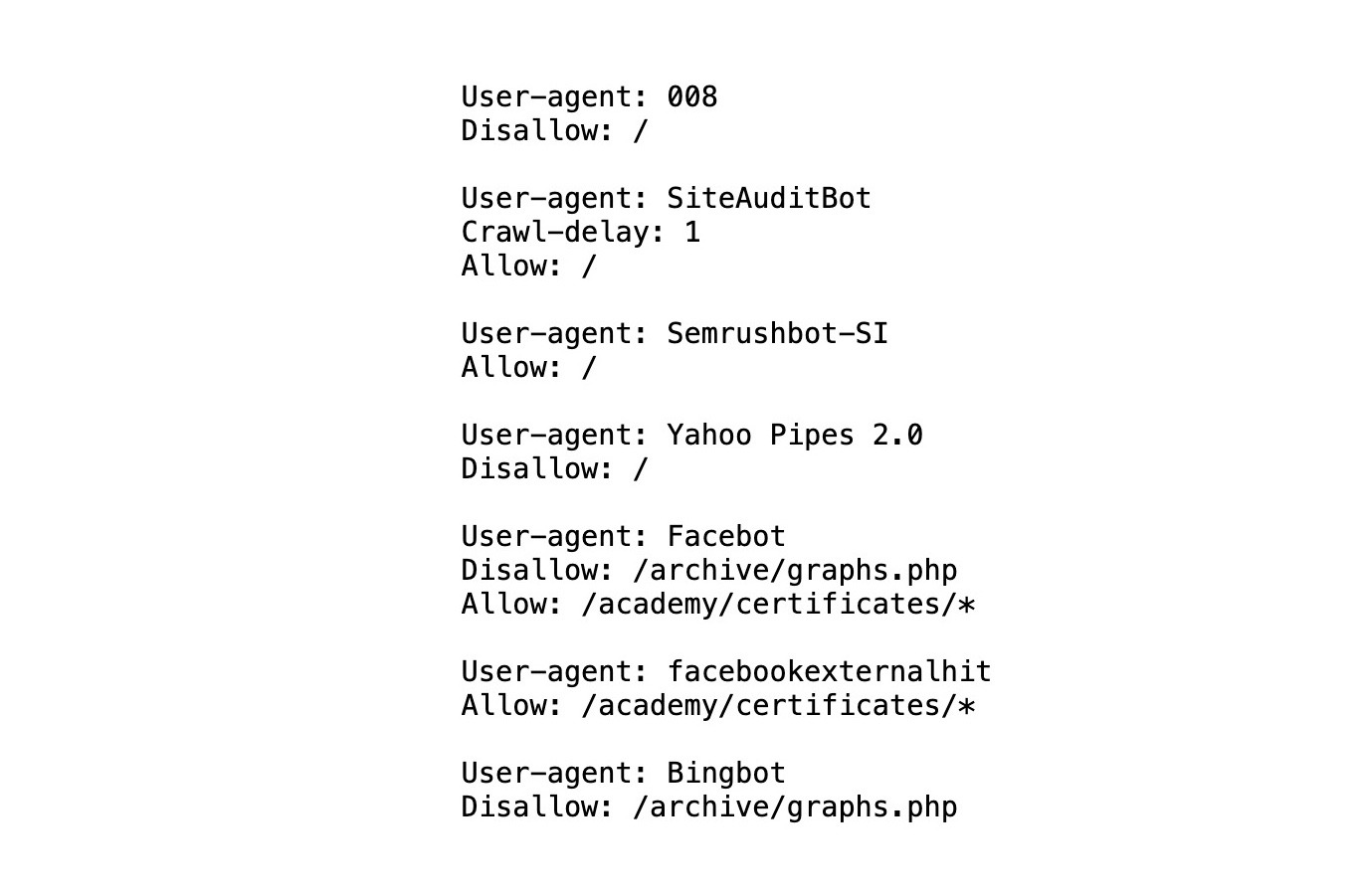 robots.txt dosyasında farklı botlar için izin ve engel kuralları örneği