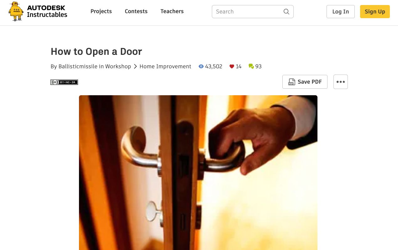 Instructables sitesinde kapı açma adımlarını anlatan örnek ekran